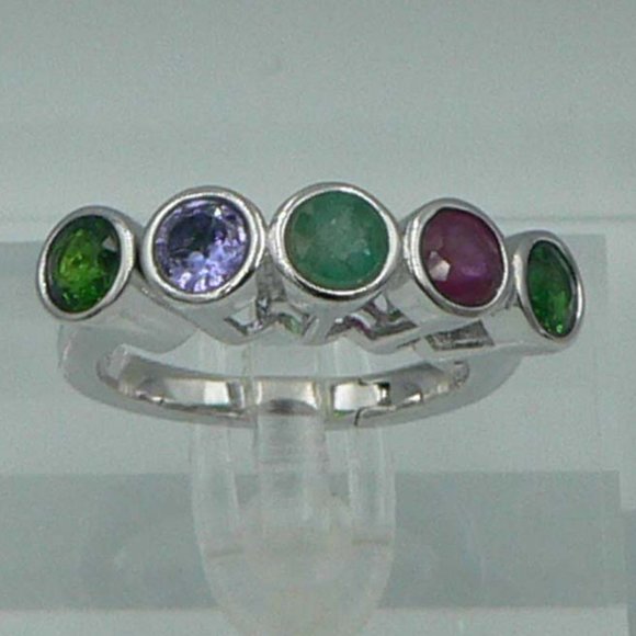 Sz 6 Genuine Multi Gemstone Ring - Picture 1 of 5